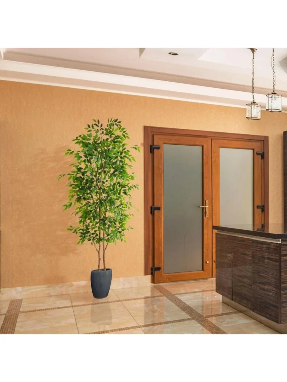 8ft Artificial Ficus Tree - Realistic Fake Floor Plant with Stylish Woven Basket